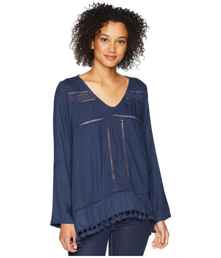 Dylan By True Grit - Riley Roll Long Sleeve With Tab And Crochet Tassels