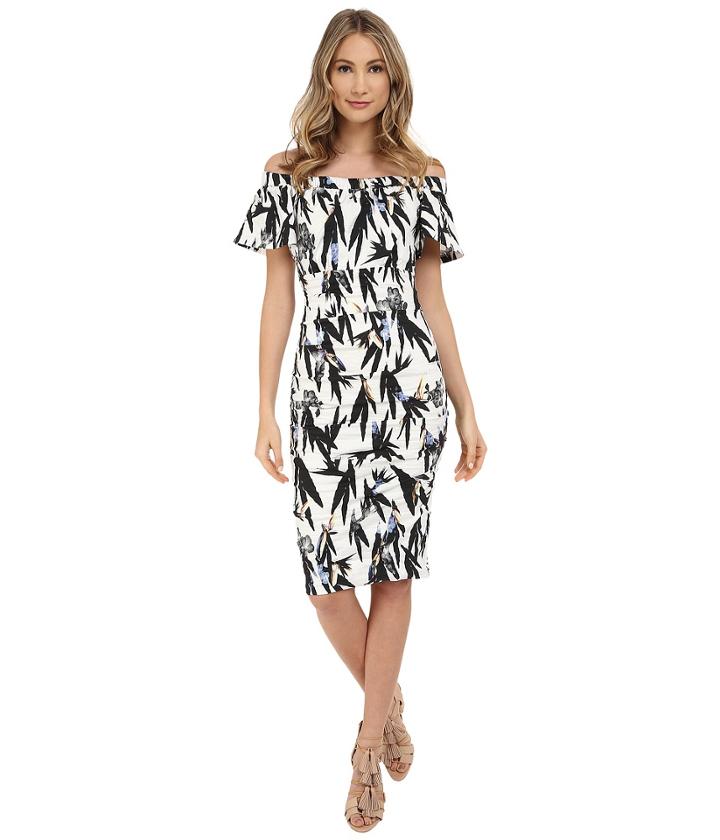 Nicole Miller - Hummingbird Printed Natalia Off-shoulder Dress