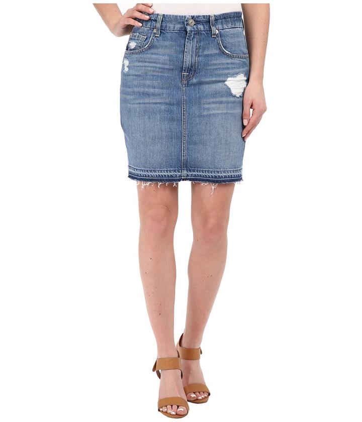 7 For All Mankind - Mini Pencil Skirt W/ Released Hem Destroy