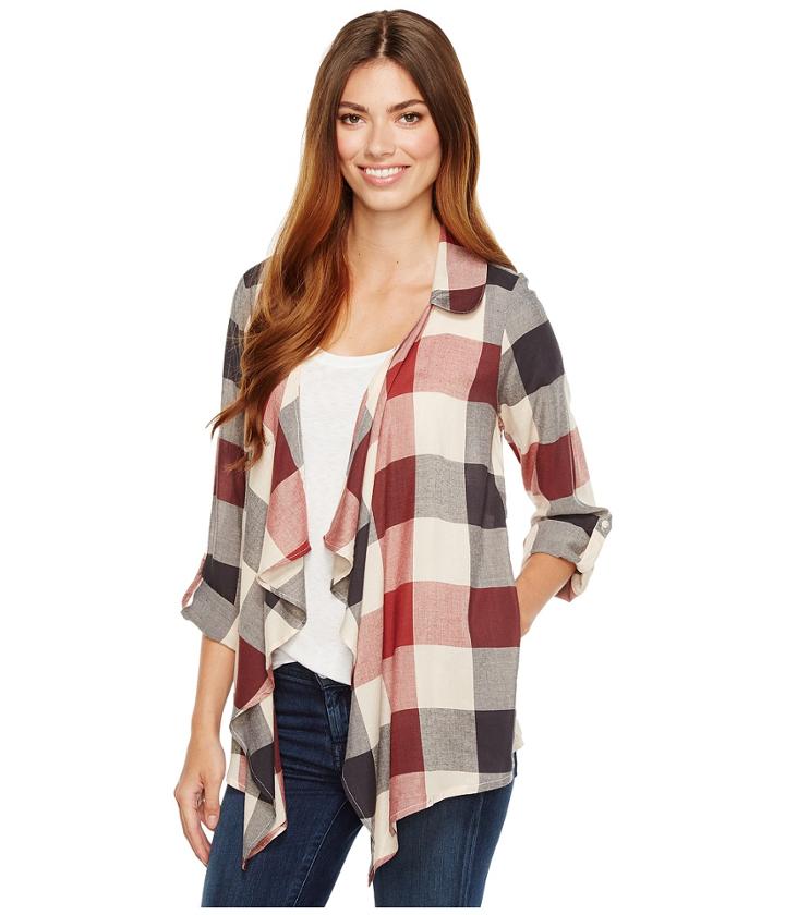 B Collection By Bobeau - Cropped Plaid Trench Jacket