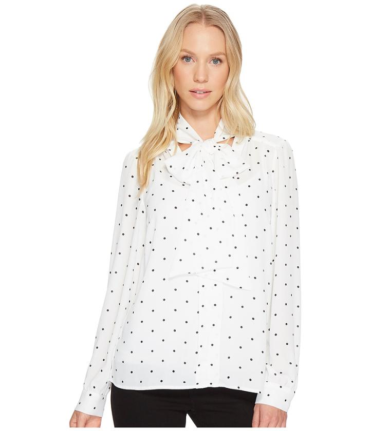 Cece - Long Sleeve Gallery Polka Dots Tie Neck Blouse