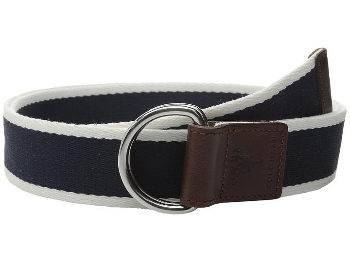 Cole Haan - 38mm Stripe Webbing Belt With Leather Trim And Double D-rings