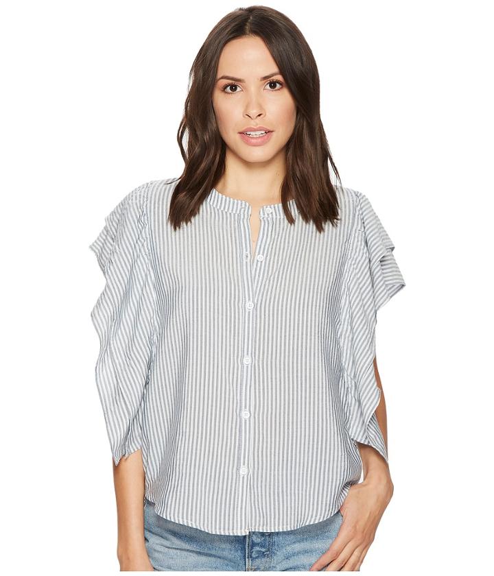 Splendid - Paradise Cove Indigo Stripe Ruffle Short Sleeve Top