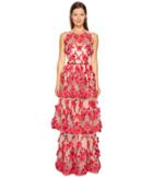 Marchesa Notte - 3d Embroidered Gown W/ Sleeveless Bodica And Two Tiered Skirt