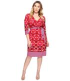 Adrianna Papell - Plus Size 3/4 Sleeve V-neck Wrap Dress