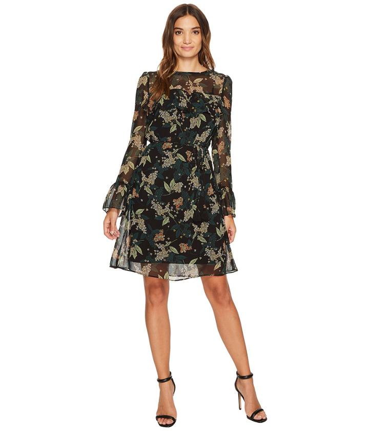 Donna Morgan - Noelle Long Sleeve Chiffon Dress With Ruffle At Yoke And Sleeves