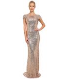 Badgley Mischka - Stretch Sequin Cowl Back Gown