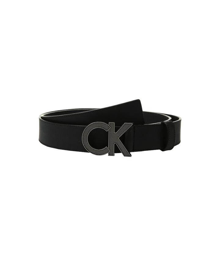Calvin Klein - 38mm Matte Leather Ck Logo Buckle