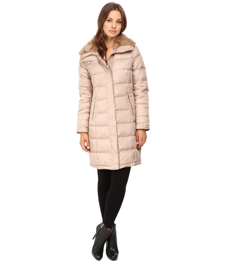Cole Haan - Down Coat With Rabbit Faux Fur Removable Collar