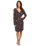 Laundry By Shelli Segal - Printed Faux Wrap Dress W/ Sleeve Detail