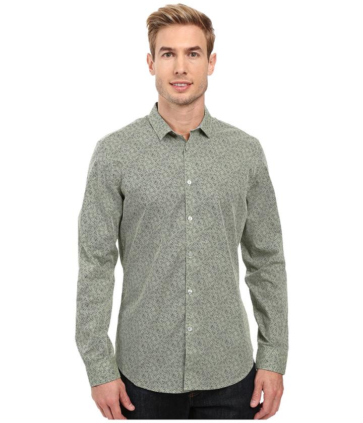 Calvin Klein - Long Sleeve Crosshatch Print Shirt