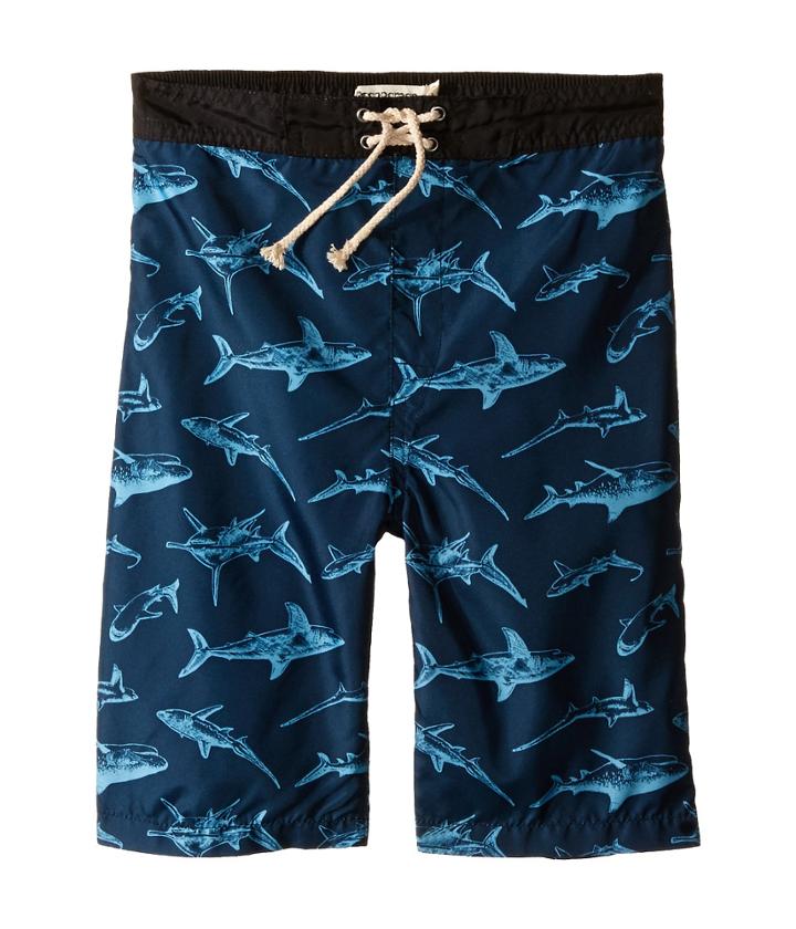 Appaman Kids - Elastic Wait And Lined Swim Trunks With Shark Print Design