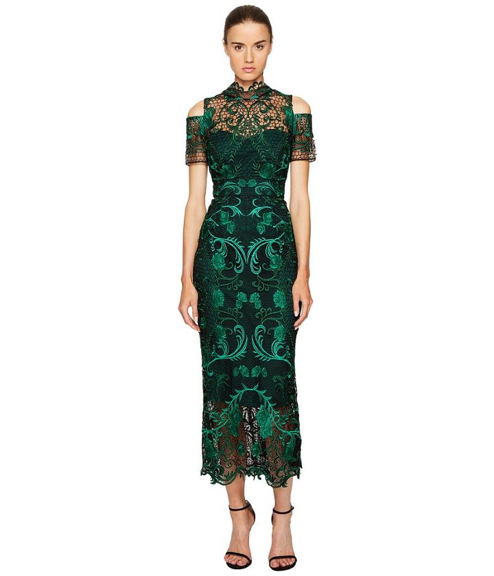 Marchesa Notte - Guipure Lace Ankle Length Cocktail W/ Cold Shoulder