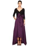 Adrianna Papell - Two-tone Embellished Sleeve Taffeta Gown