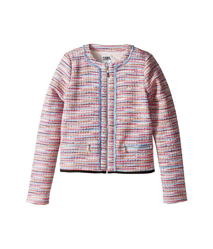 Karl Lagerfeld Kids - Tweed Jacket W/ Fringe And Black Trim