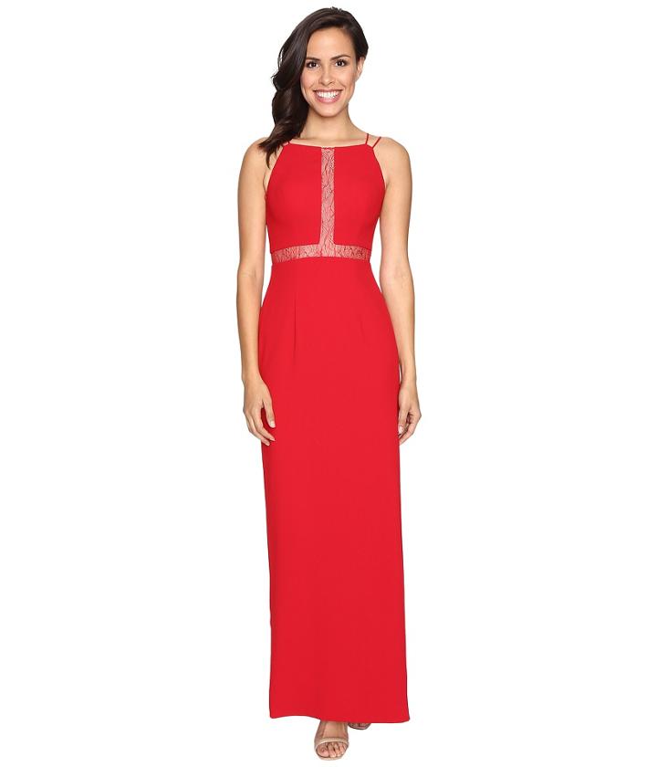 Aidan Mattox - Long Crepe Column Gown With Illusion Detail