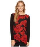 Vince Camuto - Long Sleeve Wood Block Floral Mix Media Top