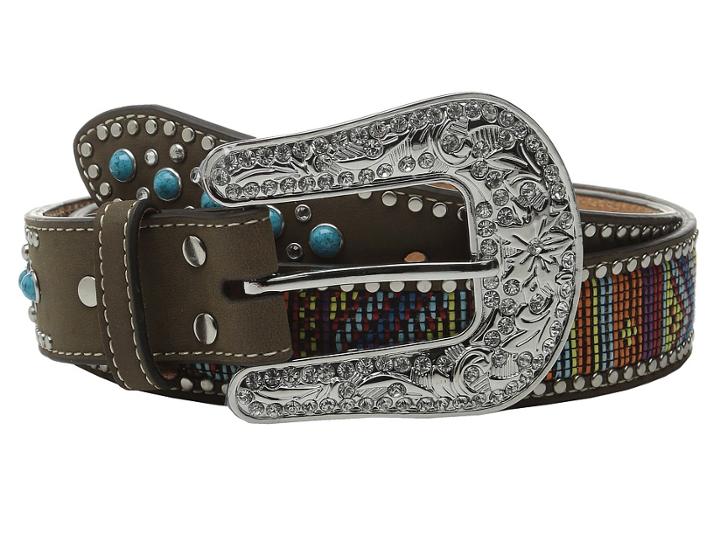 M&amp;f Western - Turquoise Stone Tab Belt With Beaded Embroidery