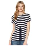 Ivanka Trump - Stripe Knit Short Sleeve Tie Corset Tie Front Tee