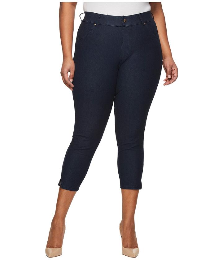Hue - Plus Size Ankle Slit Essential Denim Capris