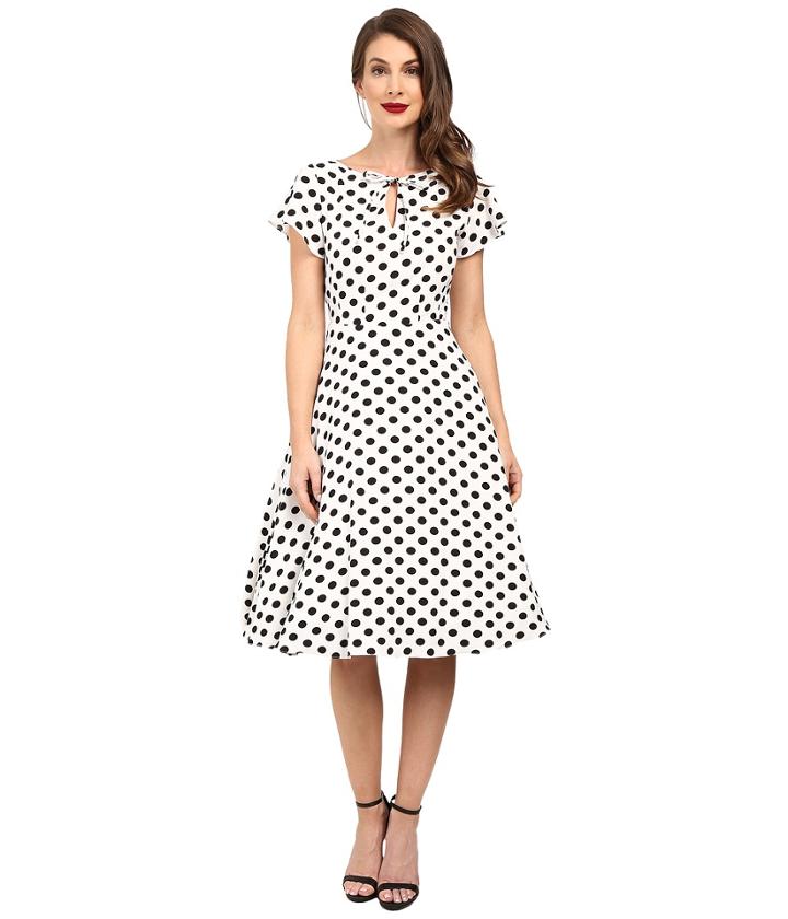 Unique Vintage - Dotted Ruffle Sleeve Swing Dress