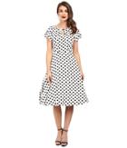 Unique Vintage - Dotted Ruffle Sleeve Swing Dress