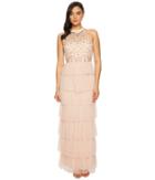 Adrianna Papell - Long Fuffle Boho Halter Gown With Beaded Bodice