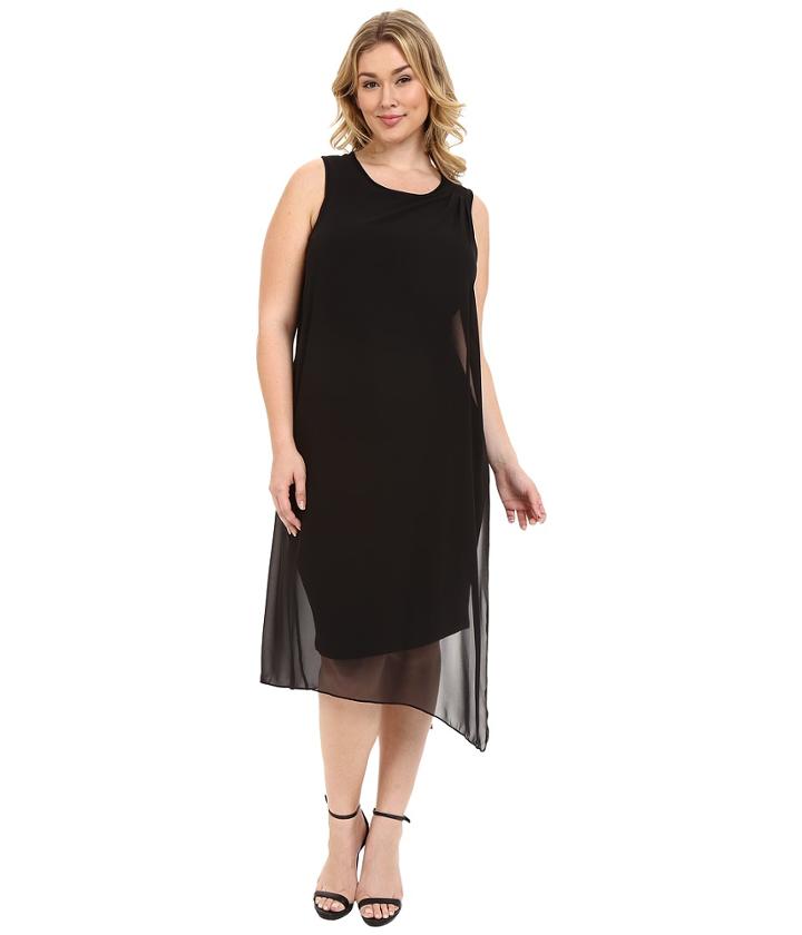 Vince Camuto Plus - Plus Size Sleeveless Dress With Asymmetrical Chiffon Overlay