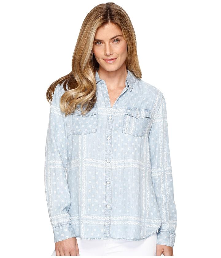 Tribal - Printed Lace Lyocell Denim Shirt