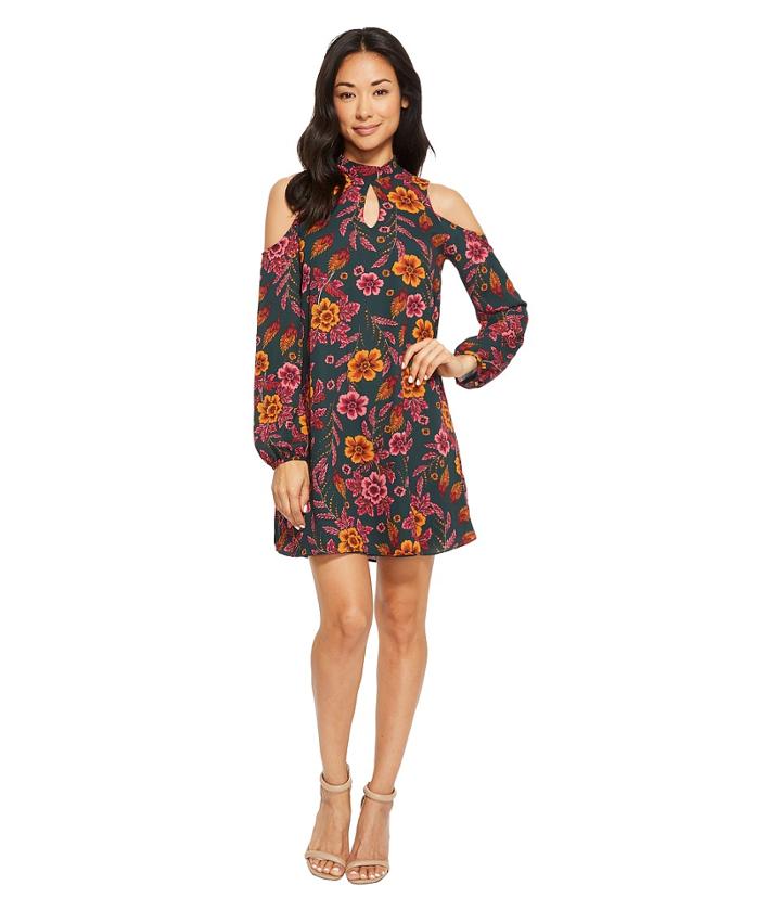 American Rose - Layla Long Sleeve Floral Cold Shoulder Dress