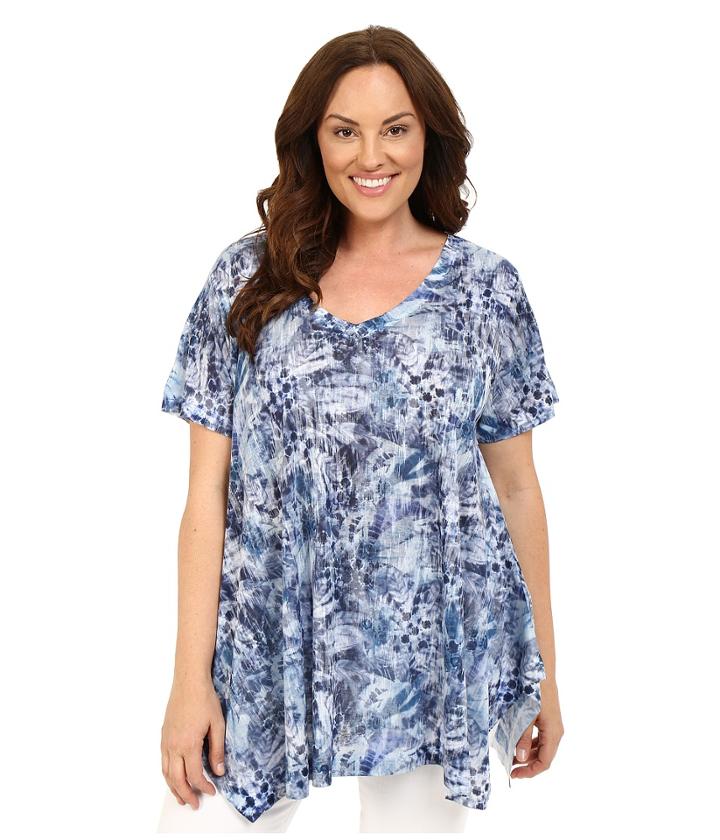 Nally &amp; Millie - Plus Size Blue Leaf Print Tunic