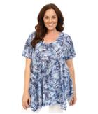 Nally &amp; Millie - Plus Size Blue Leaf Print Tunic