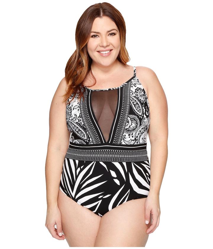La Blanca - Plus Size Sevilla Scarf Hi-neck Plunge One-piece