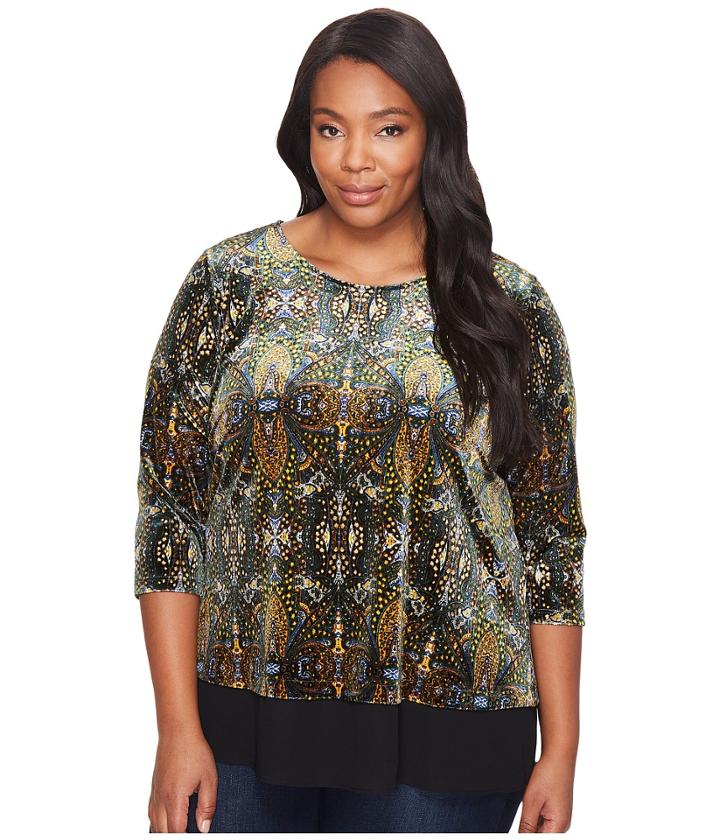 Karen Kane Plus - Plus Size 3/4 Sleeve Contrast Hem Top