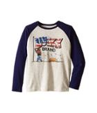 Lucky Brand Kids - Long Sleeve Raglan Tee With Lucky Bear And Flag Screen Print