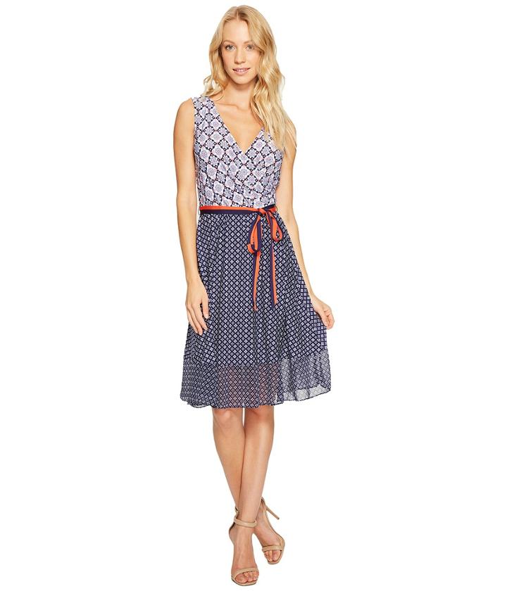 Donna Morgan - Wrap Front Dress With Combo Peplum Skirt