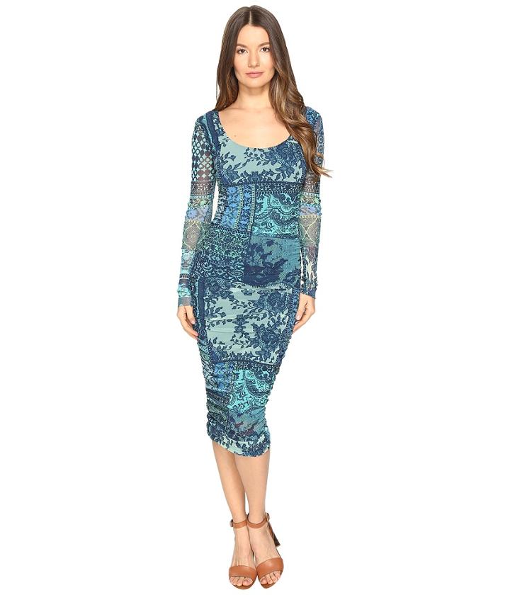 Fuzzi - Lace Mosaic Print Long Sleeve Dress