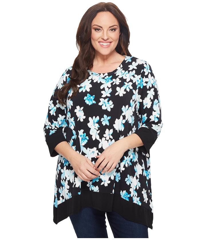 Calvin Klein Plus - Plus Size Three-quarter Sleeve Printed Sharkbite Top