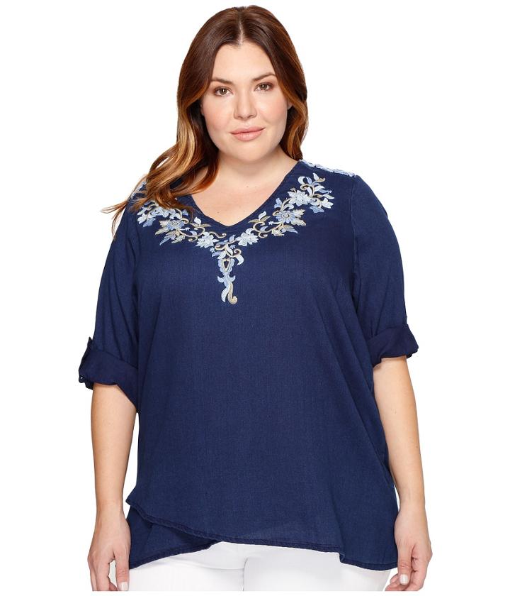 Karen Kane Plus - Plus Size Crossover Embroidered Top