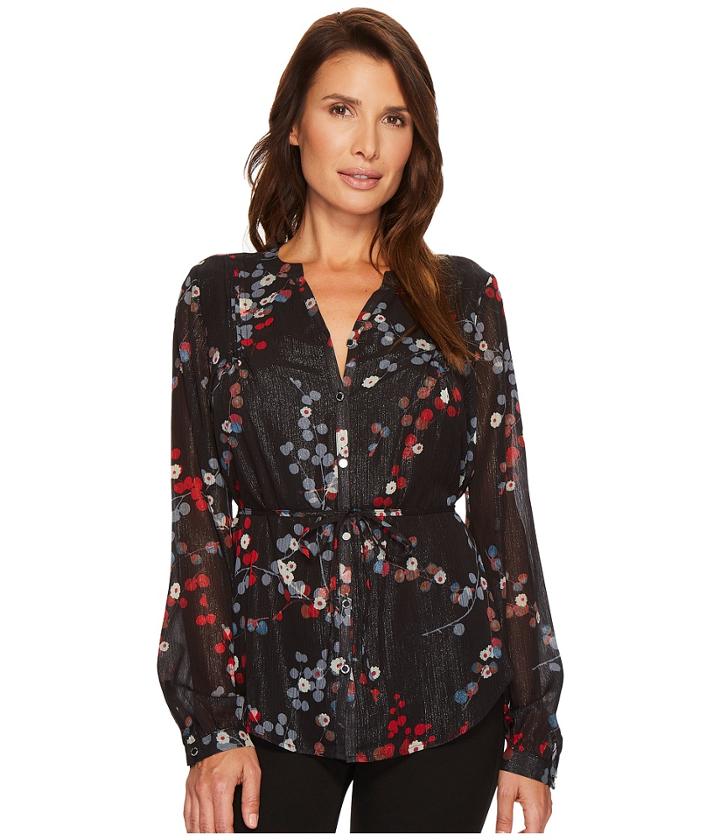 Ivanka Trump - Floral Printed Metallic Button Blouse