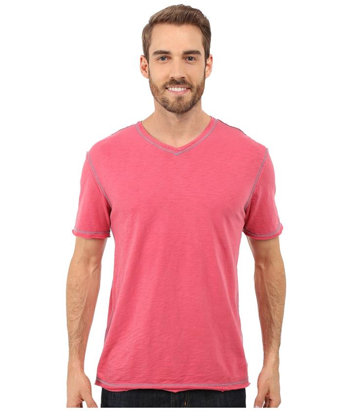 True Grit - Soft Slub Short Sleeve V-neck Tee W/ Contrast Coverstitch
