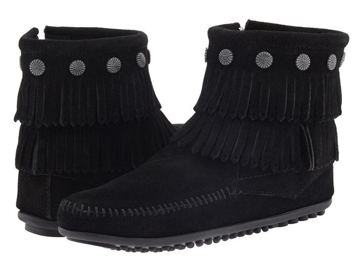 Minnetonka Double Fringe Side Zip Boot