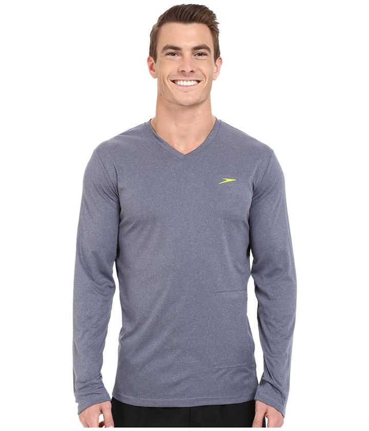 Speedo - Heather Long Sleeve V-neck Swim Tee
