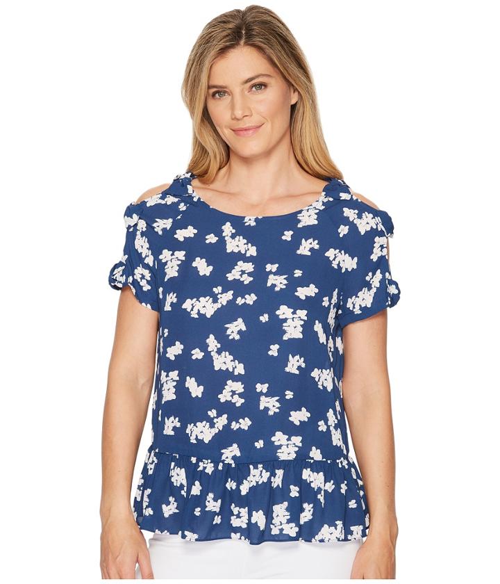Ivanka Trump - Woven Printed Bow Cold Shoulder Blouse