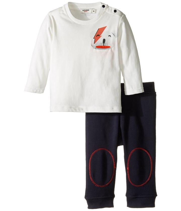 Junior Gaultier - Set With White Tee Shirt With Bear And Blue Sweatpants