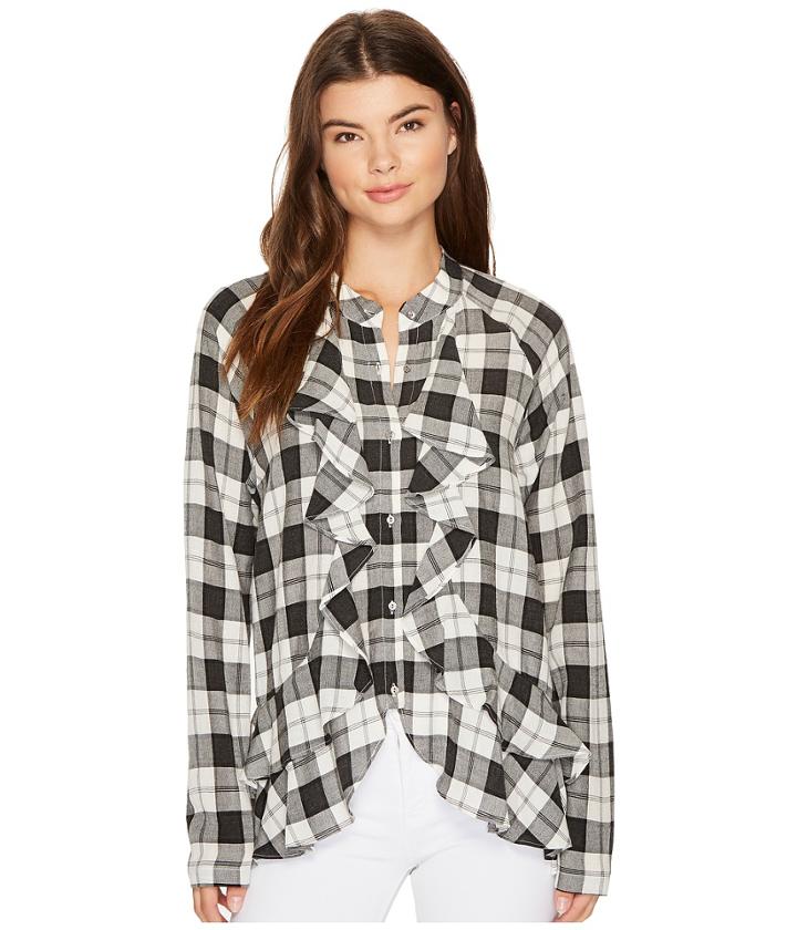 Nicole Miller - Classic Plaid Ruffle Blouse