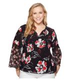 Calvin Klein Plus - Plus Size Print Long Sleeve Flare Blouse With Lace