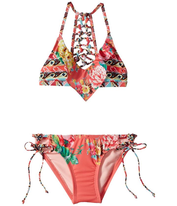 Hobie Kids - Petal Pusher Ruffle Triangle And Faux Tie Hipster Set