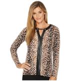 Calvin Klein - Long Sleeve Top With Faux Leather Placket