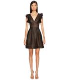 Marchesa Notte - Striped Neoprene V-neck A-line Cocktail Dress